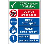 V Safety Covid-Secure Workplace - Do Not Shake/Wash Hand - 150mm X 200mm - Self Adhesive Vinyl