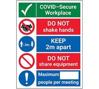 V Safety COVID-Secure Workplace - Do Not Share - 300mm x 400mm - 1mm Rigid Plastic