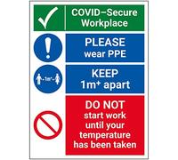 V Safety Covid-Secure Workplace - Please Wear PPE - 300mm X 400mm - 1mm Rigid Plastic