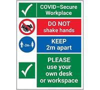 V Safety COVID-Secure Workplace - Use Own Desk - 300mm x 400mm - Self Adhesive Vinyl
