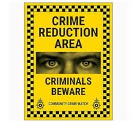 V Safety Crime Reduction Area/Criminals Beware/Community Crime Watch 200 x 300 mm - Self Adhesive Vinyl Safety Sign