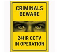 V Safety Criminals Beware 24HR CCTV In Operation 150 x 200mm - 1mm Rigid Plastic Safety Sign