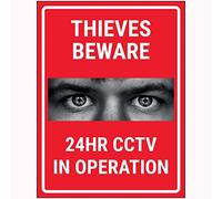 V Safety Criminals Beware 24HR CCTV Red Sign - 200x300mm - Window Sticker