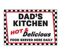 V Safety Dad's Kitchen/Hot & Delicious/Food Served Here Sign - 200mm x 150mm - Self Adhesive