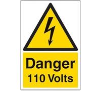 V Safety Danger 110 Volts Warning Sign - 200mm x 300mm - Self Adhesive Vinyl