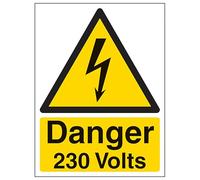 V Safety Danger 230 Volts - Portrait 150 x 200 mm - Glow In The Dark 1mm Rigid Plastic Safety Sign
