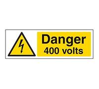 V Safety Danger, 400 Volts Warning Sign - 300mm x 100mm - 1mm Rigid Plastic