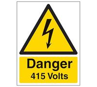 V Safety Danger 415 Volts - Portrait 150 x 200 mm - Glow In The Dark Self Adhesive Vinyl Safety Sign