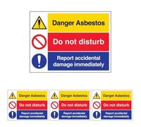 V Safety Danger Asbestos Do Not Disturb Report Accidental Damage Warning Sign - 400mm x 300mm - 2mm Rigid Plastic (Pack of 4)