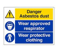 V Safety Danger Asbestos Dust Wear Approved Respirator Wear Protective Clothing 400 x 300 mm - Glow In The Dark Self Adhesive Vinyl Safety Sign