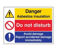 V Safety Danger Asbestos Insulation Do Not Disturb Avoid Damage Warning Sign - 400mm x 300mm - 1mm Rigid Plastic