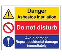 V Safety Danger Asbestos Insulation Do Not Disturb Avoid Damage Warning Sign - 400mm x 300mm - Self Adhesive Vinyl