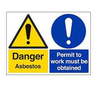 V Safety Danger Asbestos/Permit To Work - Large Landscape 400 x 300 mm - Glow In The Dark Self Adhesive Vinyl Safety Sign