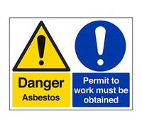 V Safety Danger Asbestos Permit To Work Must Be Obtained Warning Sign - 400mm x 300mm - 1mm Rigid Plastic