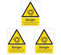 V Safety Danger Automatic Machinery May Start - Portrait 150 x 200mm - 1mm Rigid Plastic Safety Sign (Pack of 3)