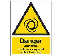 V Safety Danger Automatic Machinery May Start Without Warning Sign - 150mm x 200mm - Self Adhesive Vinyl