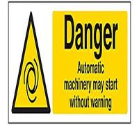 V Safety Danger Automatic Machinery May Starts Without Warning Sign - 300mm x 100mm - 1mm Rigid Plastic