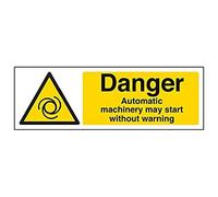 V Safety Danger Automatic Machinery May Starts Without Warning Sign - 300mm x 100mm - Self Adhesive Vinyl
