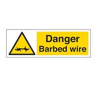 V Safety Danger Barbed Wire - Landscape 300 x 100 mm - Glow In The Dark 1mm Rigid Plastic Safety Sign