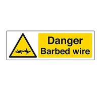 V Safety Danger Barbed Wire Warning Sign - 300mm x 100mm - 2mm Rigid Plastic