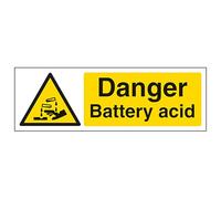 V Safety Danger Battery Acid - Landscape 300 x 100 mm - 2mm Rigid Plastic Safety Sign
