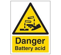 V Safety Danger Battery Acid - Portrait 200 x 300mm - 2mm Rigid Plastic Safety Sign