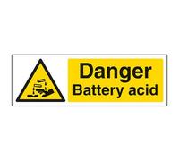 V Safety Danger Battery Acid Warning Sign - 300mm x 100mm - 1mm Rigid Plastic