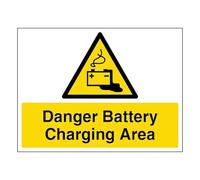 V Safety Danger Battery Charging Area - Large Landscape 400 x 300 mm - Self Adhesive Vinyl Safety Sign