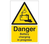 V Safety Danger Battery Charging In Progress - Portrait 200 x 300 mm - Glow In The Dark 1mm Rigid Plastic Safety Sign