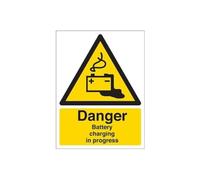 V Safety Danger Battery Charging In Progress Sign - 150mm x 200mm - Self Adhesive Vinyl