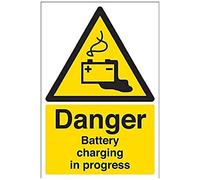 V Safety Danger Battery Charging In Progress Sign - 200mm x 300mm - 1mm Rigid Plastic
