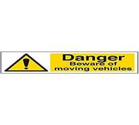V Safety Danger Beware Of Moving Vehicles Warning Sign - 300mm x 100mm - Self Adhesive Vinyl