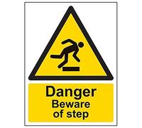 V Safety Danger Beware Of Step Warning Sign - 150mm x 200mm - 1mm Rigid Plastic