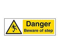 V Safety Danger Beware Of Step Warning Sign - 300mm x 100mm - 1mm Rigid Plastic