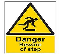 V Safety Danger Beware Of Step Warning Sign - 300mm x 400mm - 1mm Rigid Plastic