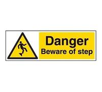 V Safety Danger Beware Of Step Warning Sign - 450mm x 150mm - Self Adhesive Vinyl