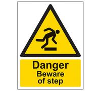 V Safety Danger Beware Of Step - Warning Sign - Rigid Plastic - 200X300mm (X3)