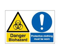 V Safety Danger Biohazard - Protective Clothing Must Be Worn - Landscape 300 x 200 mm - 3mm Aluminium Composite Safety Sign