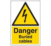 V Safety Danger, Buried Cables Warning Sign - 200mm x 300mm - Self Adhesive Vinyl