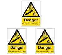 V Safety Danger Compressed Oxygen - Portrait 150 x 200 mm - Self Adhesive Vinyl Safety Sign (Pack of 3)