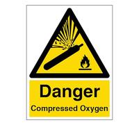 V Safety Danger Compressed Oxygen - Portrait 200 x 300mm - 2mm Rigid Plastic Safety Sign