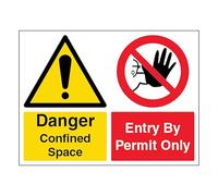 V Safety Danger Confined Space/Entry By Permit Only - Landscape 600 x 450 mm - 2mm Rigid Plastic Safety Sign