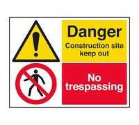 V Safety Danger Construction Site Keep Out/No Trespassing 400 x 300 mm - 1mm Rigid Plastic Safety Sign