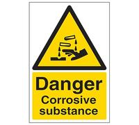 V Safety Danger Corrosive Substance - Portrait 150 x 200 mm - Glow In The Dark Self Adhesive Vinyl Safety Sign