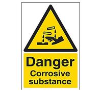 V Safety Danger Corrosive Substance Warning Sign - 200mm x 300mm - Self Adhesive Vinyl