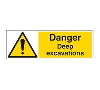 V Safety Danger Deep Excavations - Landscape 300 x 100 mm - Glow In The Dark Self Adhesive Vinyl Safety Sign