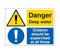 V Safety Danger Deep Water Children Should Be Supervised At All Times - Large Landscape 400 x 300 mm - 2mm Rigid Plastic Safety Sign
