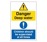V Safety Danger Deep Water Children Should Be Supervised At All Times - Portrait 300 x 400 mm - Self Adhesive Vinyl Safety Sign