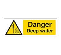 V Safety Danger Deep Water - Landscape 450 x 150 mm - Glow In The Dark 1mm Rigid Plastic Safety Sign