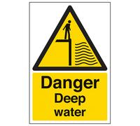V Safety Danger Deep Water Warning Safety Sign - Adhesive Vinyl 200X300mm (X3)